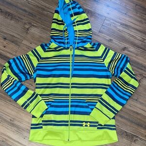 Under Armour Hoodie - Vibrant Blue and green stripes size L